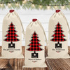 Custom Christmas Wine Bags - Red Plaid Holiday Wine Bags - Personalized Canvas Wine Gift Bags