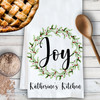 Personalized Christmas Kitchen Towel with Watercolor Wreath Design - Customized Joy Holiday Tea Towels