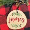 Holly Leaves Personalized Wood Christmas Ornament - Rustic Wooden Holiday Ornaments with Names