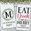 Watercolor Holly Monogrammed Christmas Kitchen Towels - Custom Holiday Tea Towels - Personalized Dish Towels with Christmas Designs