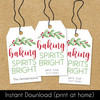 Baking Spirits Bright Printable Christmas Cookie Tags (Instant Download) - Digital PDF File to Print at Home - Christmas Cookie Gift Wrap Labels - Baked Goods Holiday Hang Tags - Cookie Favor Tags