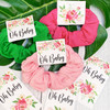 Floral Baby Shower Favors - Pink Peony Flower Girl Baby Shower Hair Scrunchies - Hot Pink, Green, Light Pink, Black and White Scrunchies - Pastel Peony Watercolor Floral Scrunchie Tags