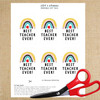 Printable Teacher Gift Tags - Best Teacher Ever Gift Labels - Digital Download File - Teacher Gift Tags to Print at Home - Teacher Appreciation Gift Wrap Hang Tags - Rainbow with Pencil and Apple