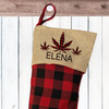 Personalized Plaid Christmas Stocking - Buffalo Check Plaid Custom Name Stocking for Stoner - Cannabis Theme Gifts - Marijuana Leaf Print Stocking - Weed Christmas Gift