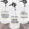 Funny New Years Eve Party Cups - Personalized New Years Eve Party Drinkware - Custom Wine Pouches - Adult Juice Pouch with Name - Holiday Party Favors - Custom Plastic Drink Bags with Names - New Year Same Hot Mess, My New Years Resolution... DRINK MORE, Still Working On Last Year's Resolution, Kiss Me Now! Midnight Is Past My Bedtime