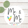 Gay Wedding Favor Labels for Cups - Custom Printed Same Sex Wedding Stickers - Personalized Waterproof Labels - Round Favor Stickers - Bulk Favor Labels - Mr. and Mr. Rainbow Heart Favor Labels