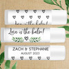 Custom Bulk Wedding Favor Lip Balm Labels - Love is the Balm Personalized Lip Balm Stickers -Greenery Wedding Favors - Leaf and Heart Modern Wedding Favors - Love is the Balm Lip Balm Favor Labels  with Couples Names and Wedding Date