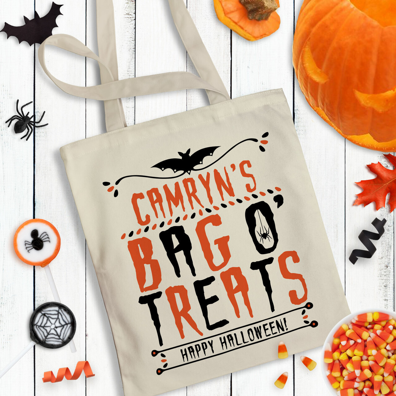 People People Personalized Halloween Tote Bags w/Name for Girls Boys -  Custom Candy Trick or Treating - Customized Kids Party Favors - Canvas  Goodie