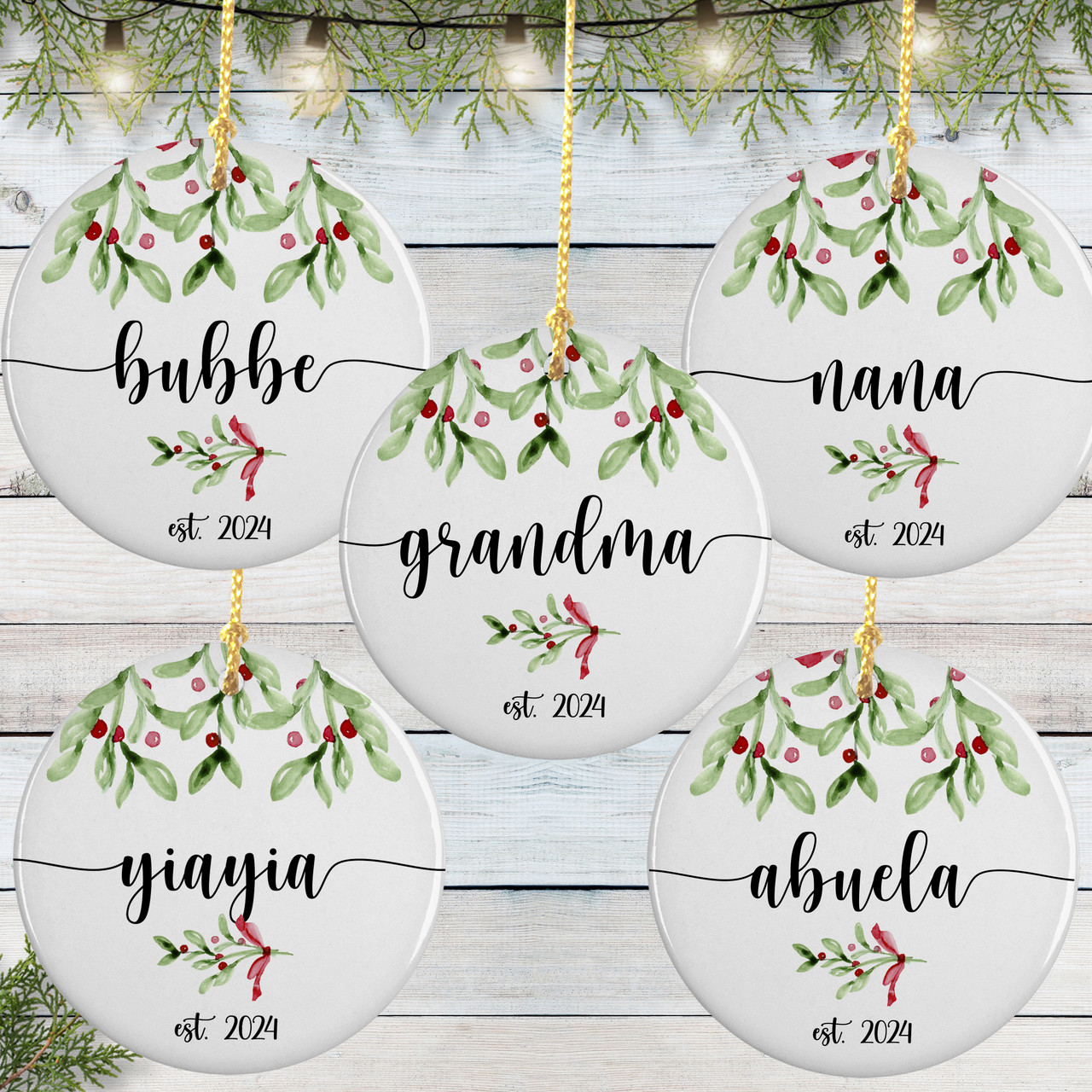 Watercolor Holly Grandma Christmas Ornament