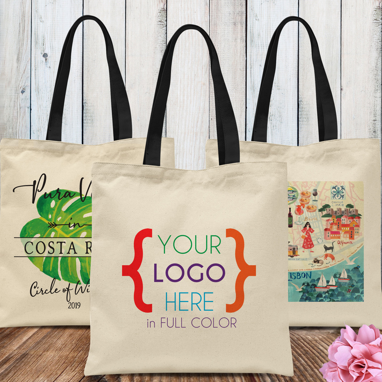 Custom Logo Tote Bags: Natural Canvas Totes (Full Color Print)