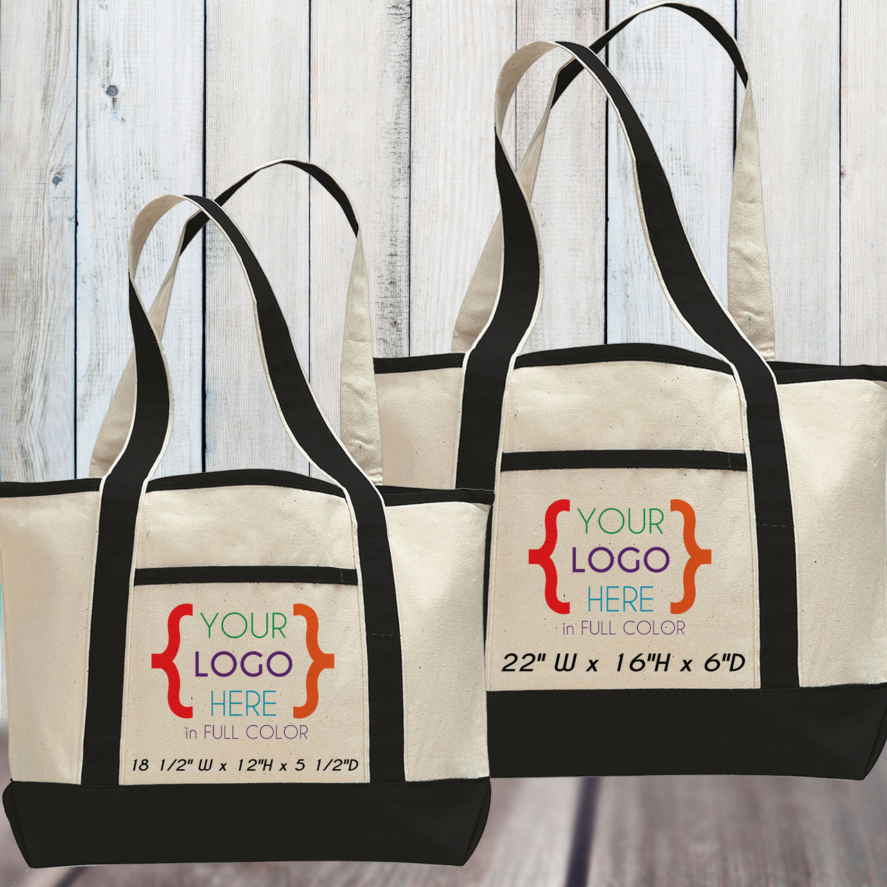 Custom Cotton Canvas Tote Bag with Inside Zipper Pocket Black