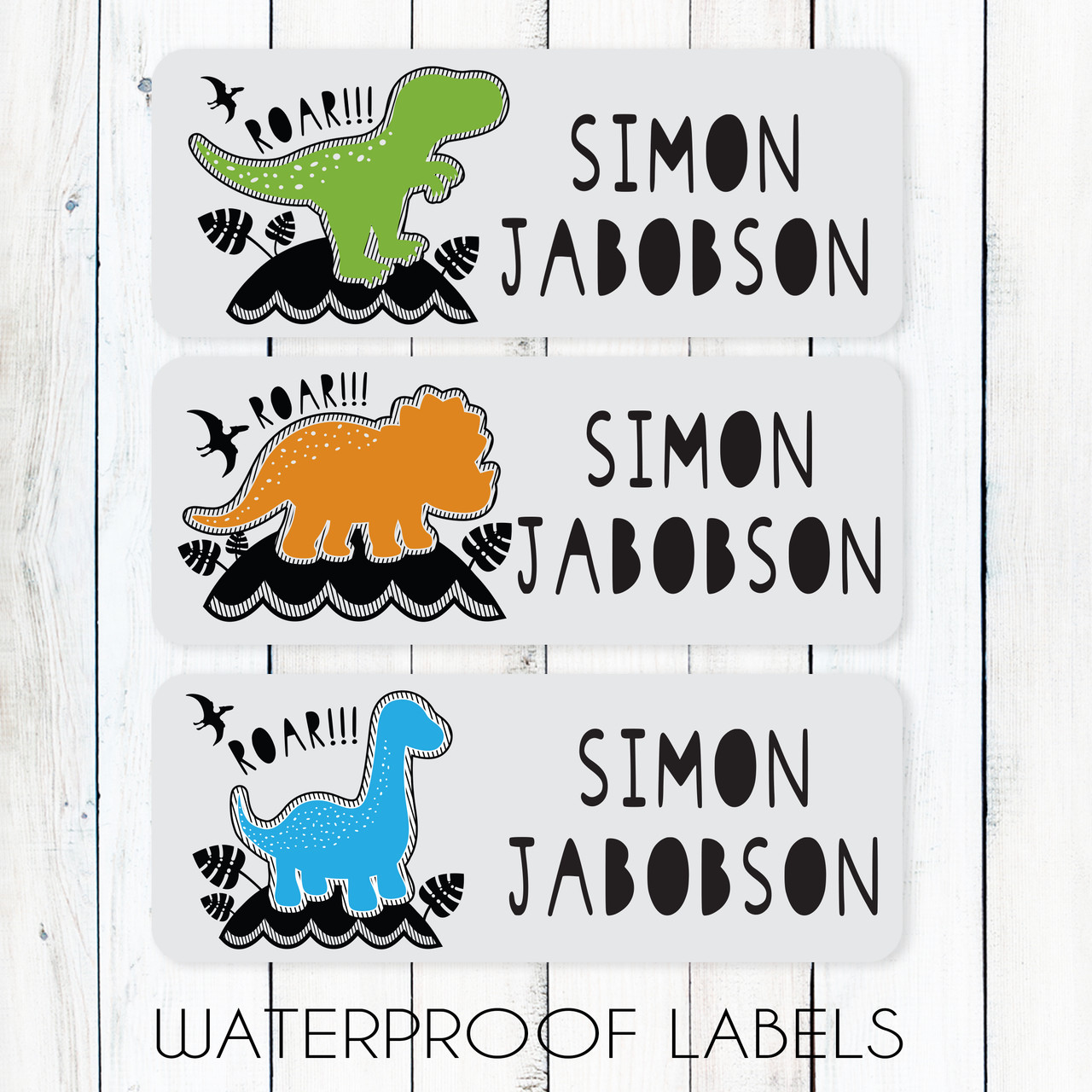Dinosaur Party Waterproof Name Labels