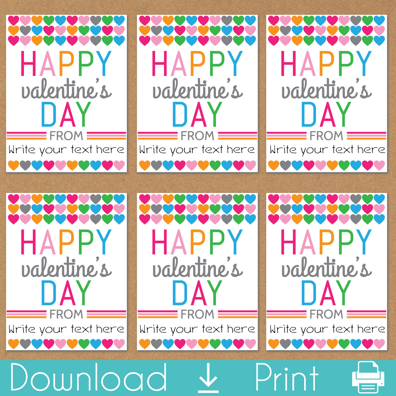 Multi Hearts Printable Valentine's Day Cards (Instant Download)