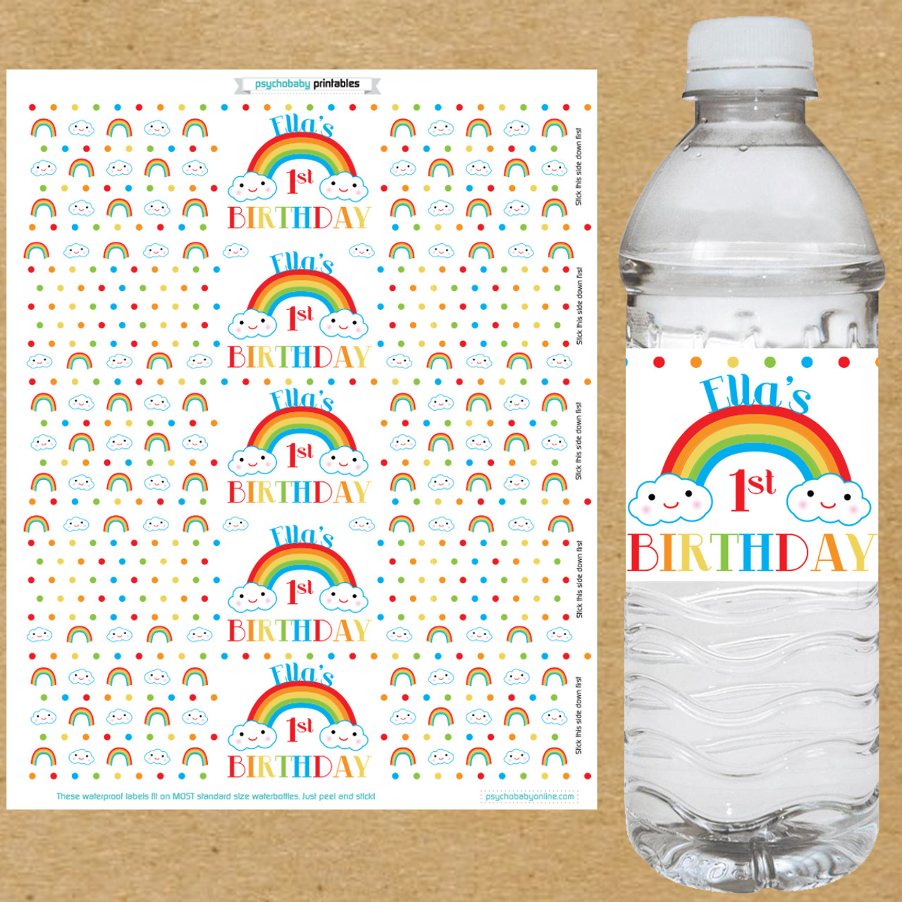 Rainbow Stickers, Rainbow Birthday Party, Rainbow Party Stickers,  Personalized Customized Birthday Party Favor Thank You Stickers