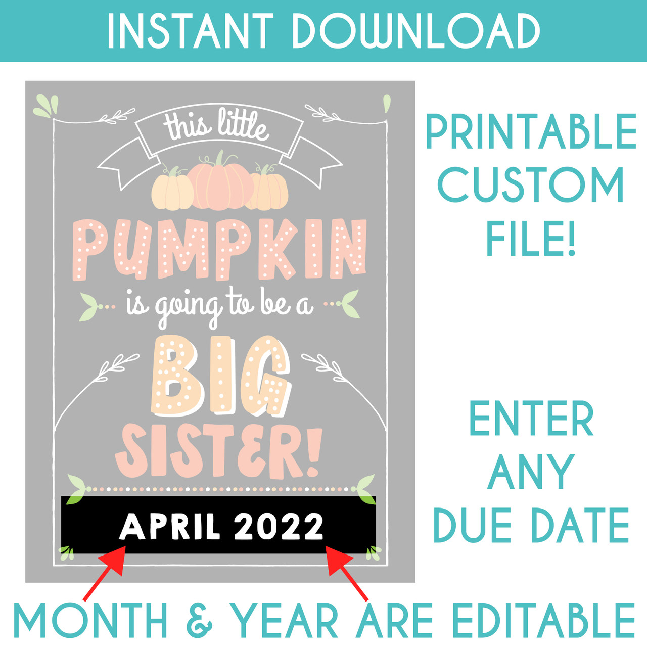 Printable Halloween or Fall Pumpkin Big Sister Pregnancy Announcement Sign printable-halloween-or-fall-pumpkin-big-sister-pregnancy-announcement-sign