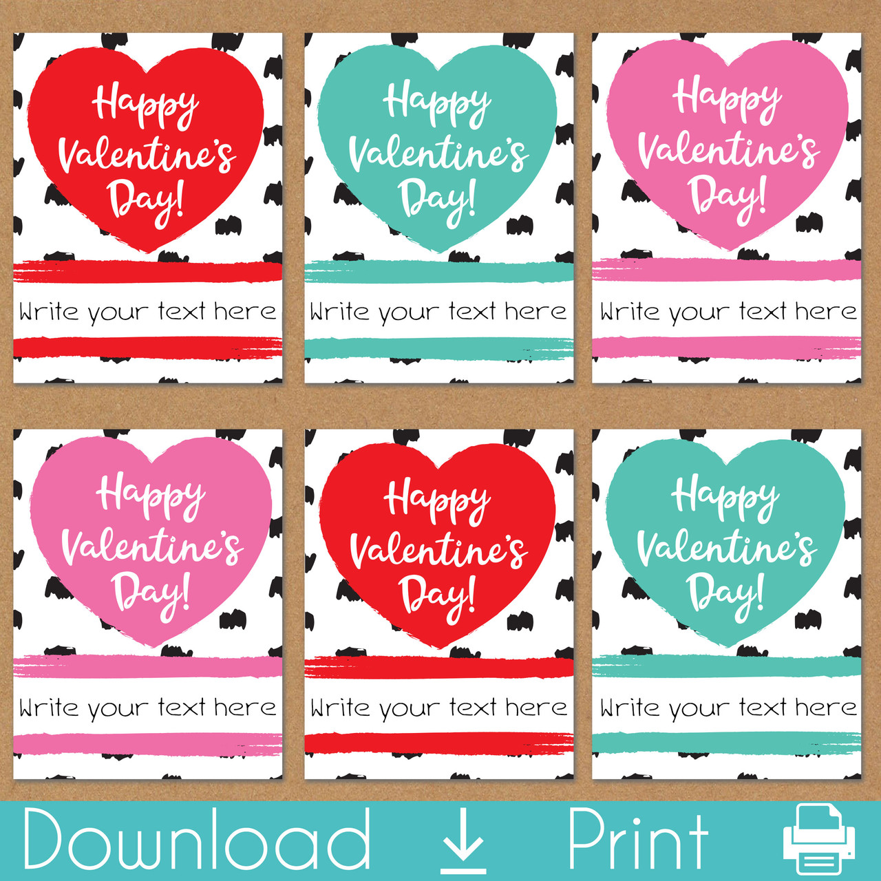 Mod Heart Printable Valentine's Day Cards (Instant Download)