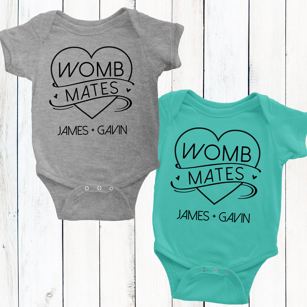 Womb Mates Personalized Twin Shirts or Bodysuits