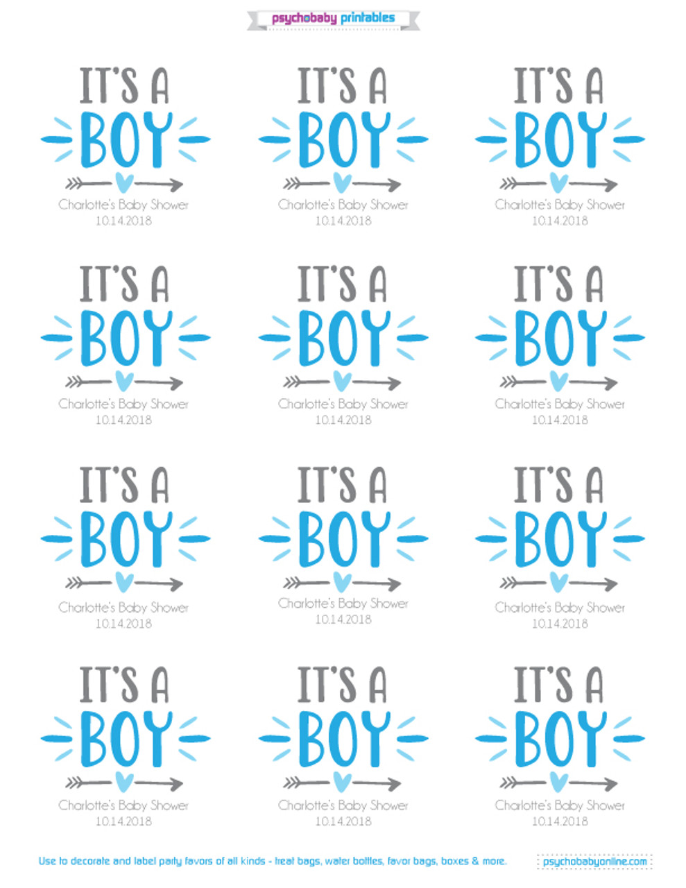 Blue It's a Boy Baby Shower Party Favor Stickers - Sweet Baby Boy - 180  Stickers