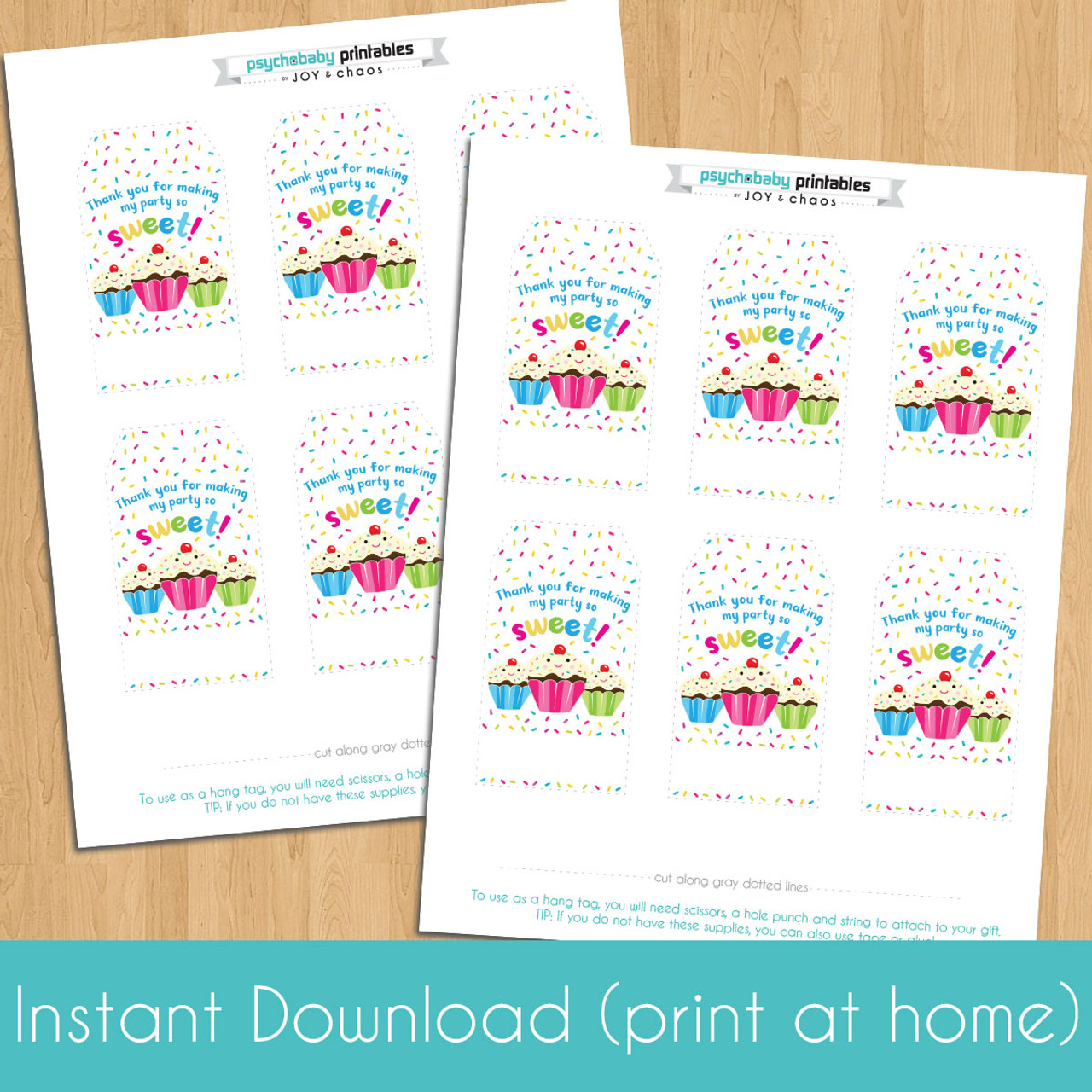 Sweet Sprinkle Cupcake Printable Favor Tags (Instant Download)