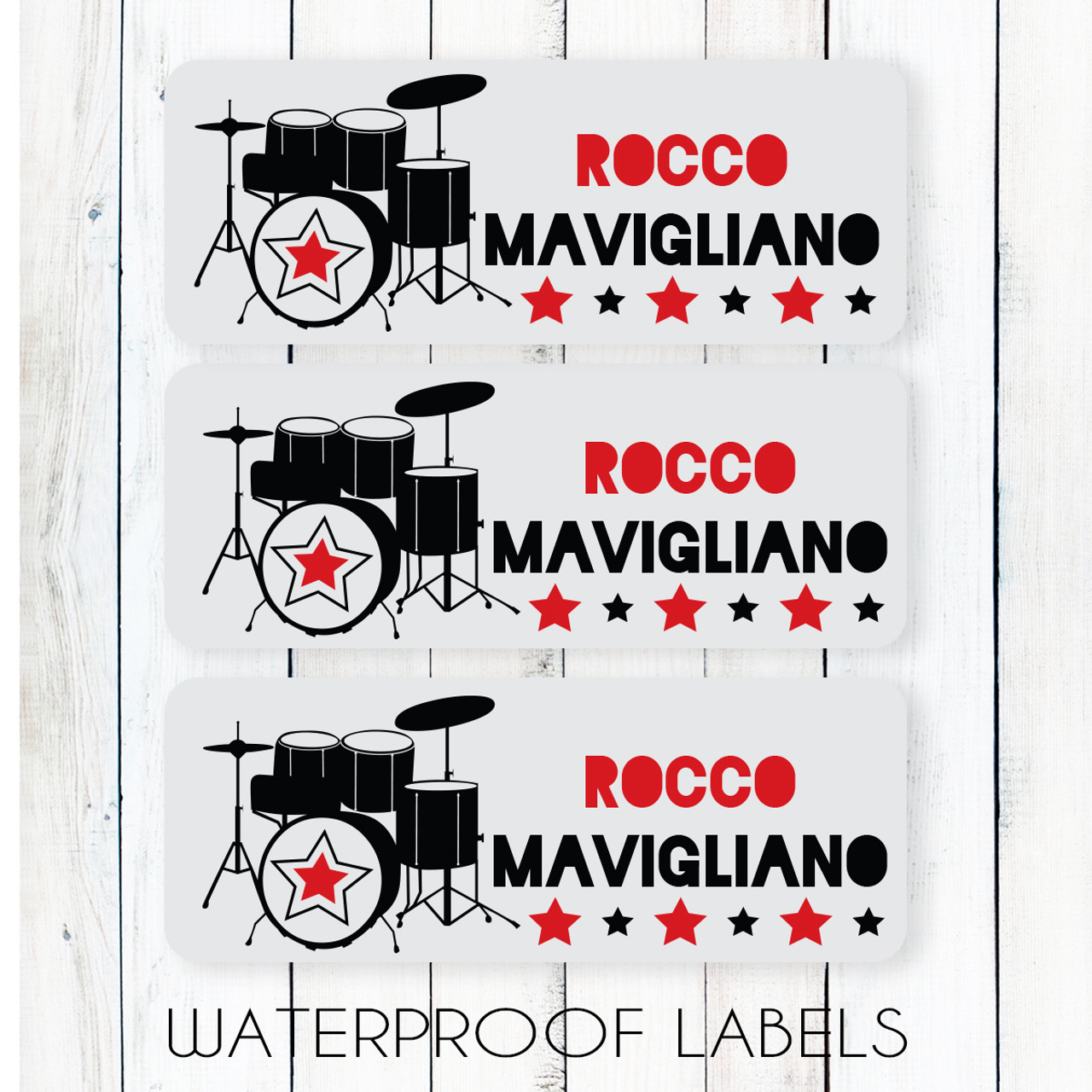 Drum Superstar Waterproof Name Labels