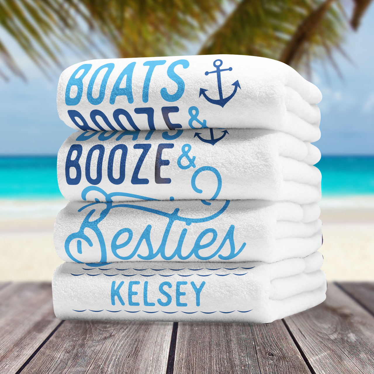 Custom Beach Towels: Boats Booze & Besties