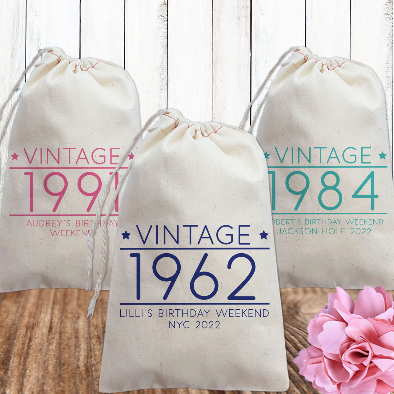 Vintage Year Custom Adult Birthday Favor Bags