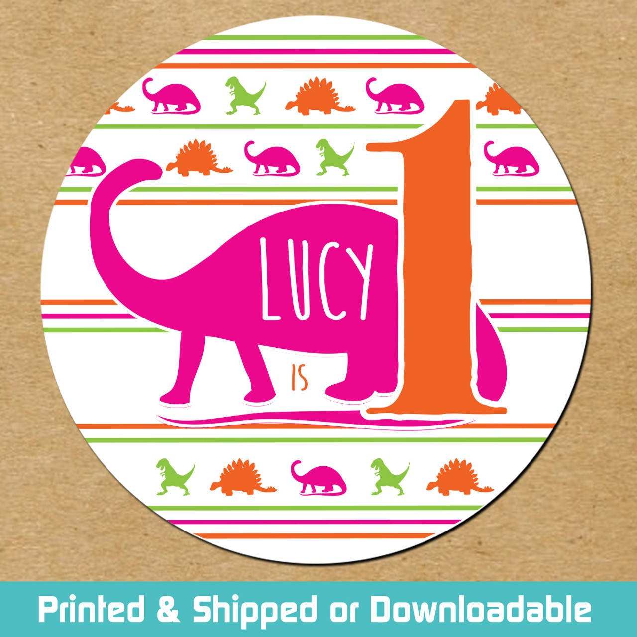 Personalized First Birthday Stickers: Jurassic Dino Pink