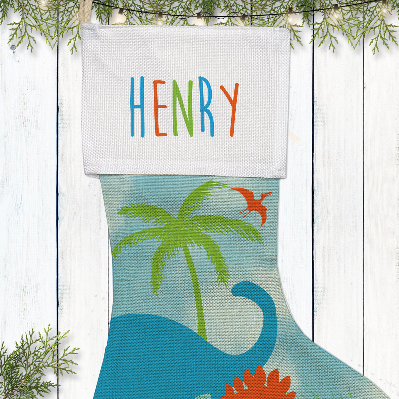 Christmas Dinosaur Stocking Tags, Dino Stocking Name Tags, Kids