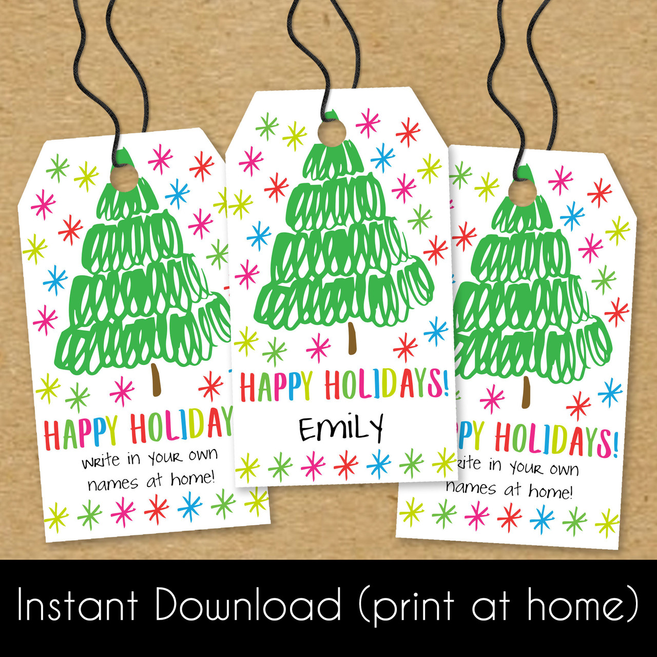 printable cheerful happy holidays gift tags (instant download)