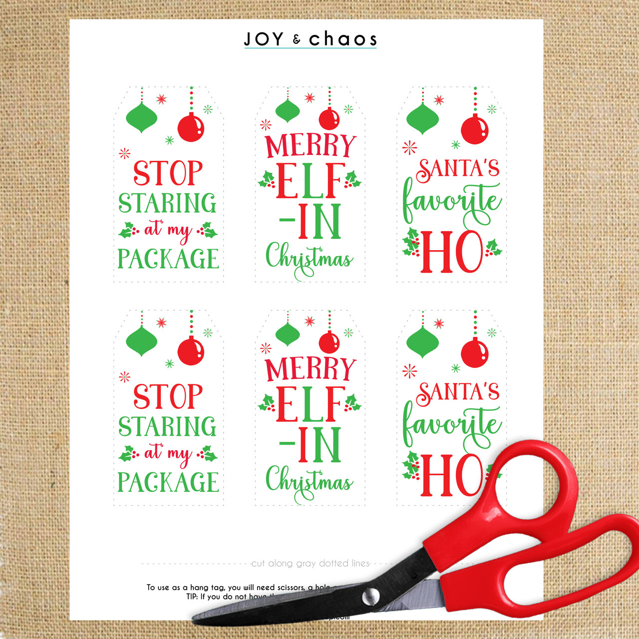 naughty christmas printable gift tags (instant download)