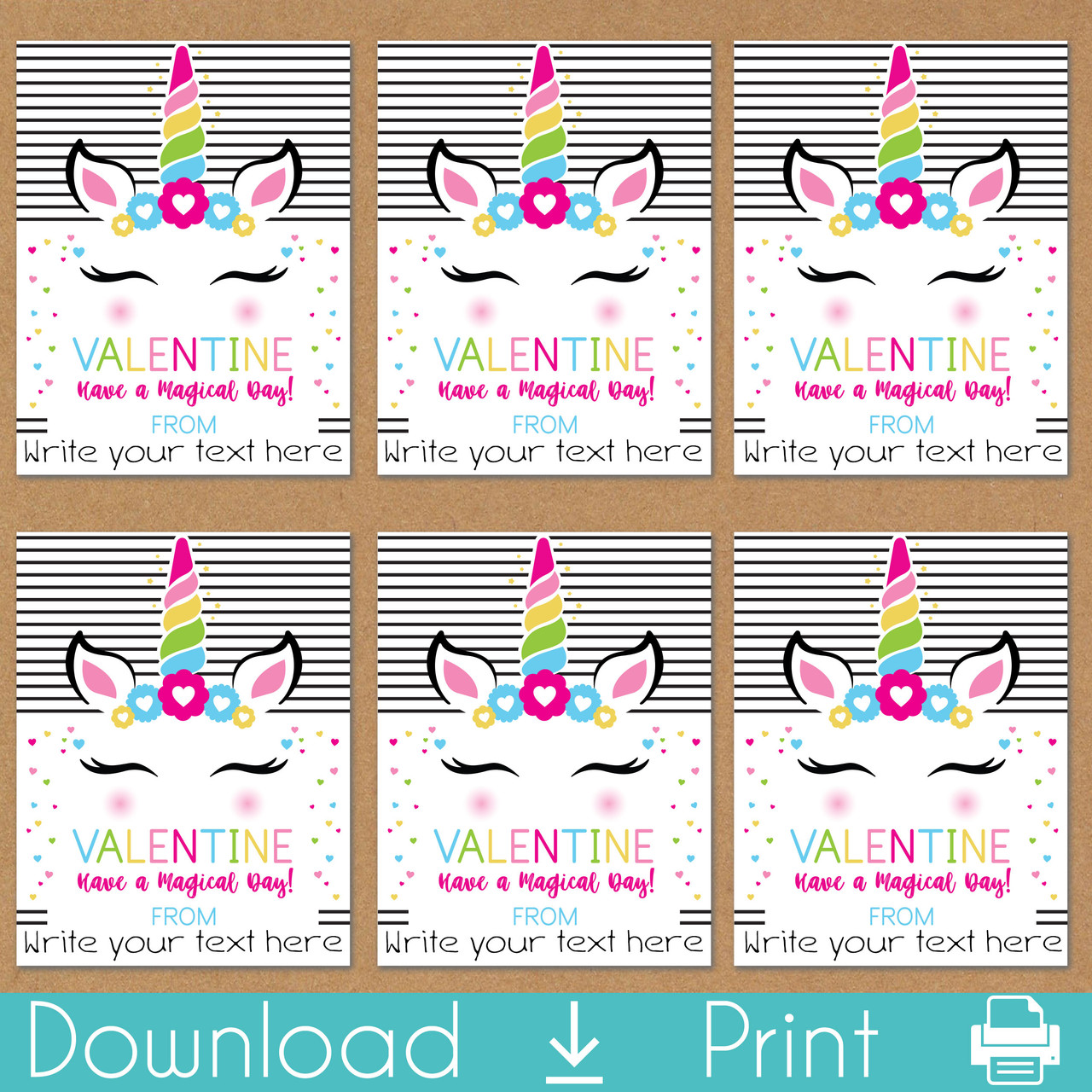 Magical Mod Unicorn Printable Valentine's Day Cards (Instant Download)