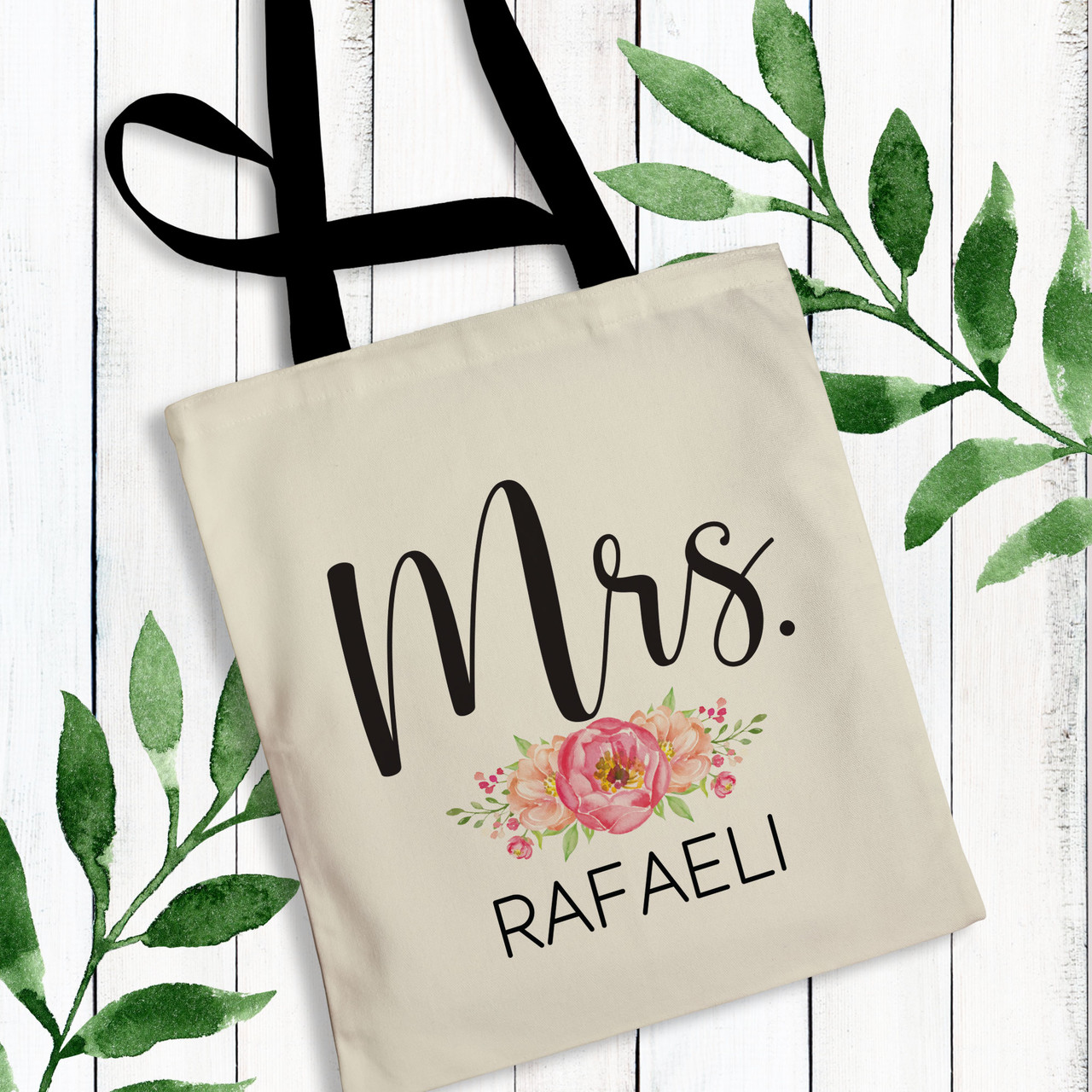 Pink Peony Floral Personalized Mrs. Tote Bag