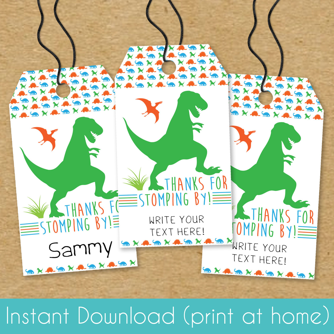 T-Rex Dinosaur Printable Favor Tags (Instant Download)