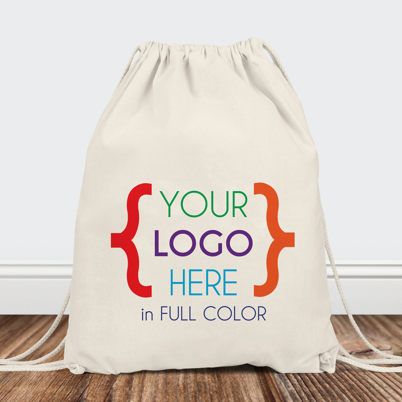 Custom Logo: Canvas Drawstring Backpack (Full Color Print)