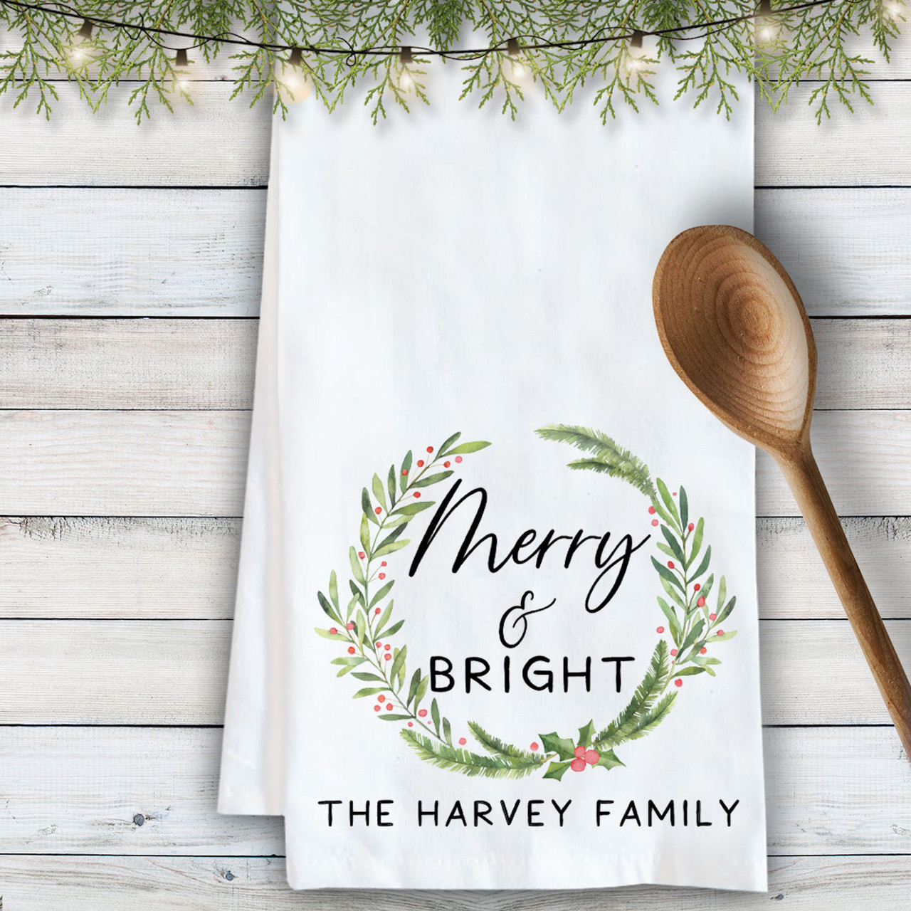 Personalized Merry & Bright Kitchen Towel