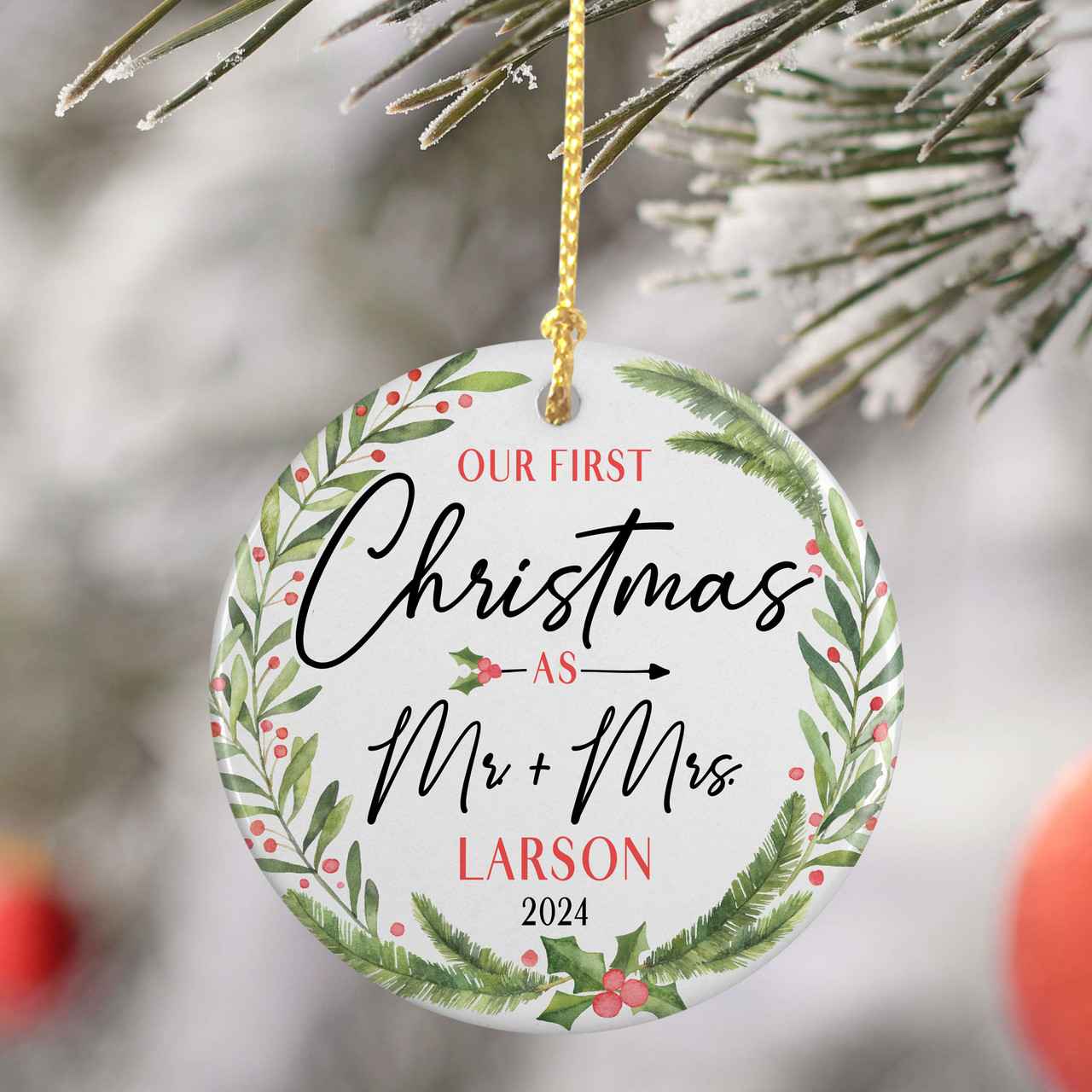 Personalized Holiday Wreath Our First Christmas Ornament