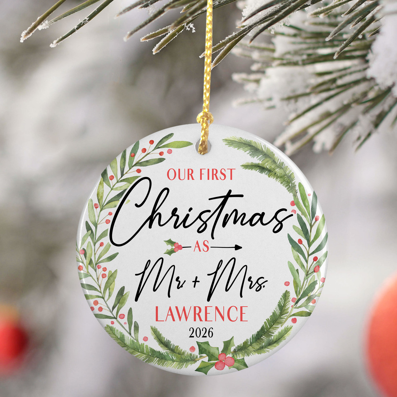Personalized Holiday Wreath Our First Christmas Ornament