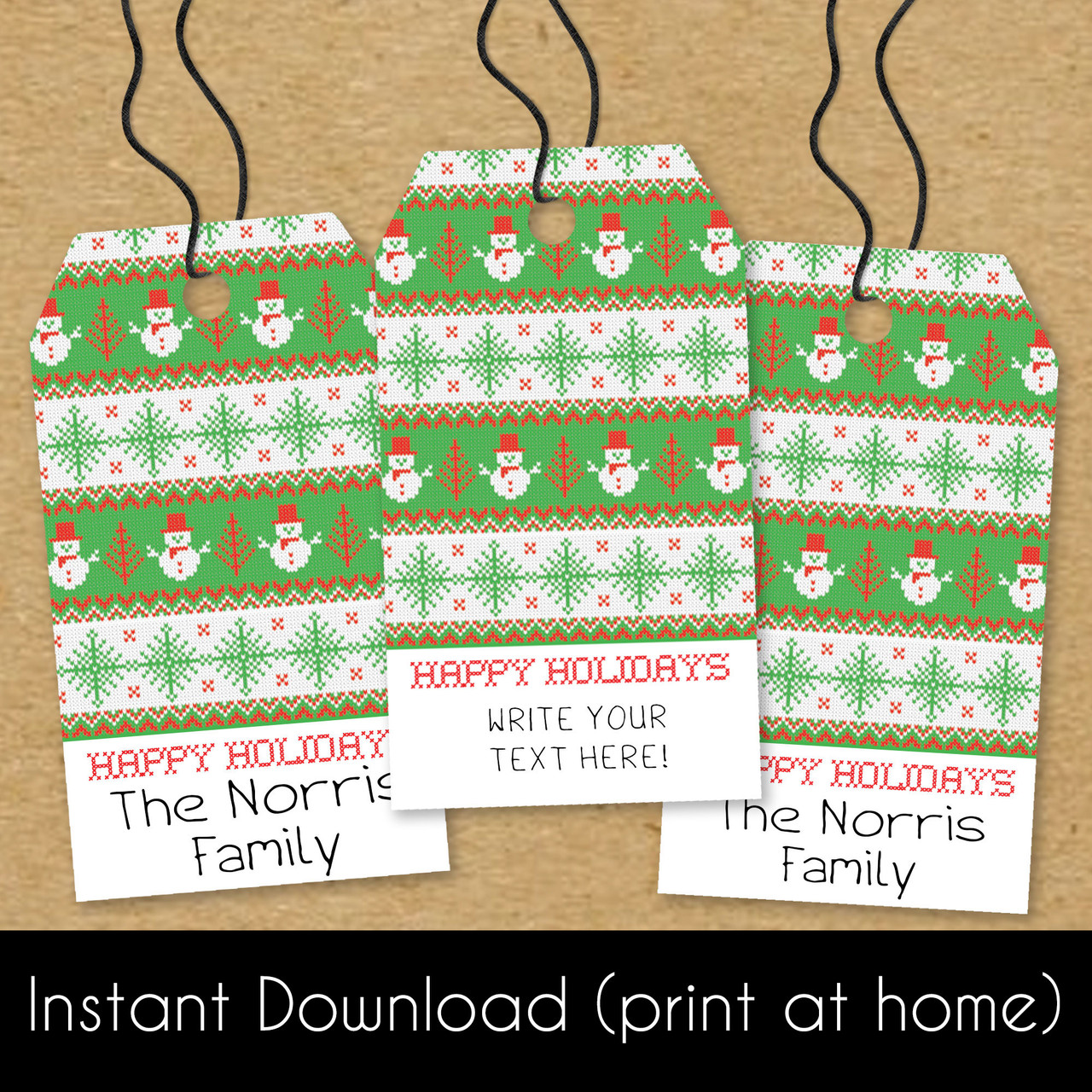 Holiday Gift Tags, Happy Holidays, Instant Download