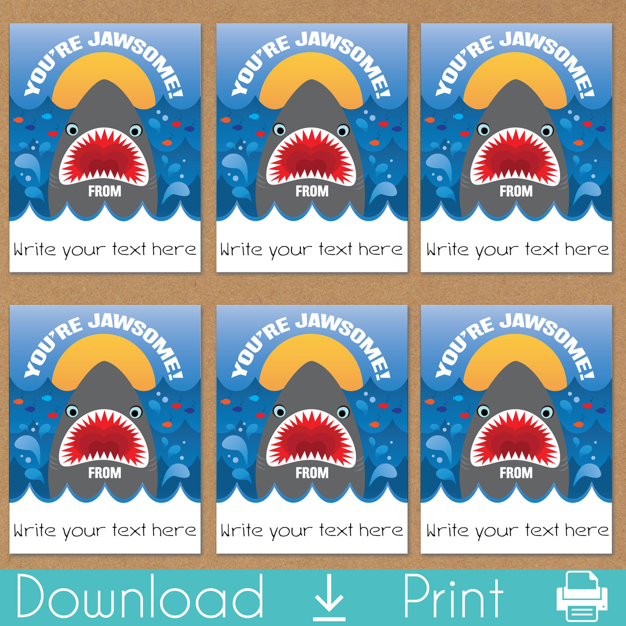 Shark Bait Printable Valentine's Day Cards (Instant Download)