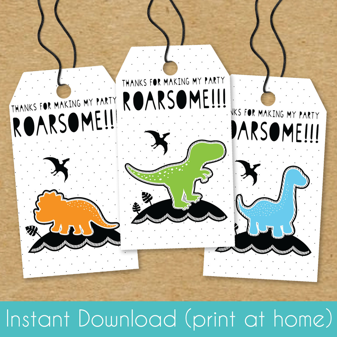 printable dinosaur party birthday favor tags instant download
