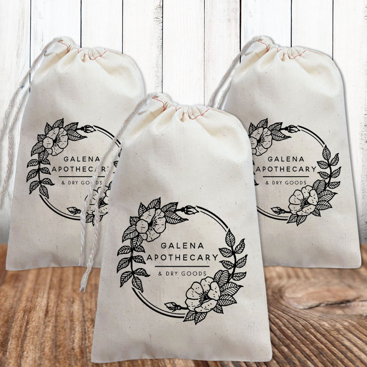 Custom Logo Drawstring Canvas Gift Bags + Favor Bags