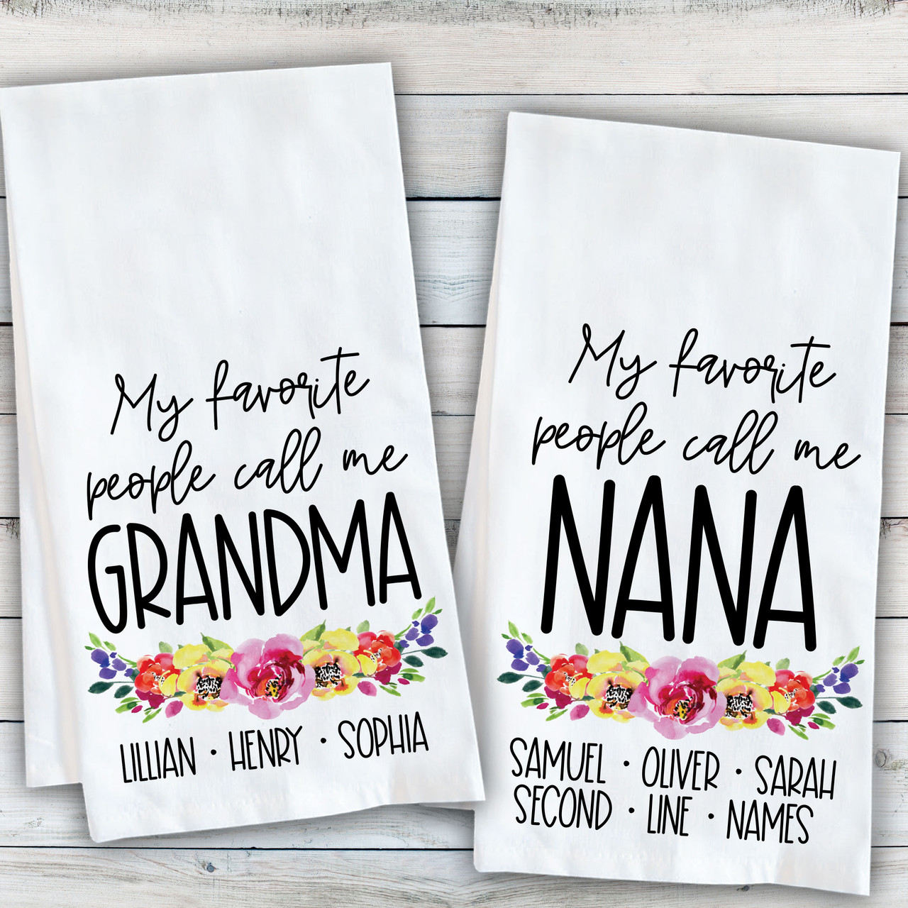 My Favorite People Watercolor Floral Personalized Kitchen Towel