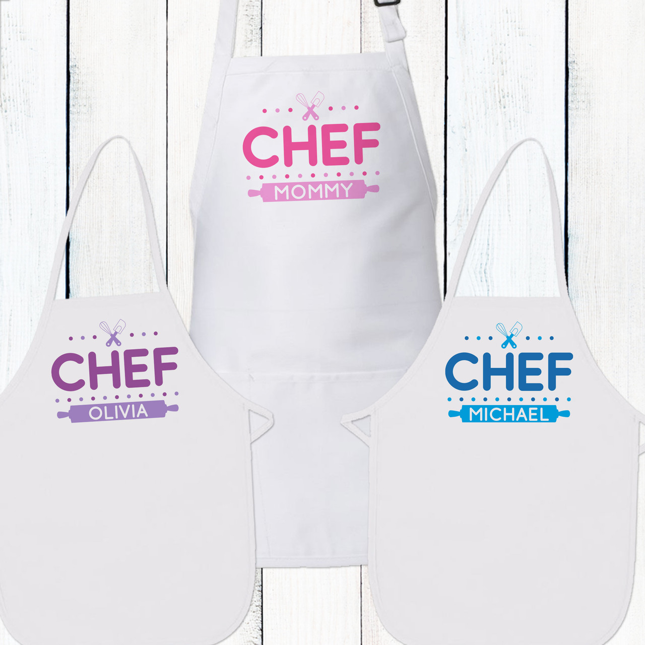 Personalized Matching Aprons & Potholders - Chef & Junior Chef