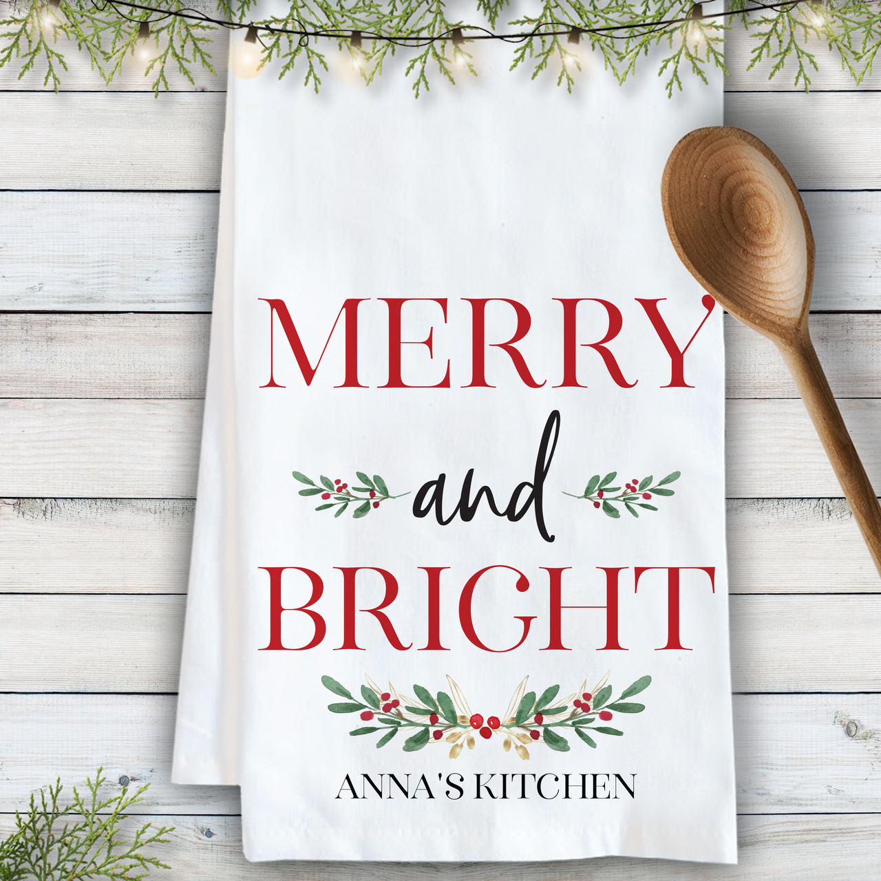 Personalized Merry & Bright Kitchen Towel