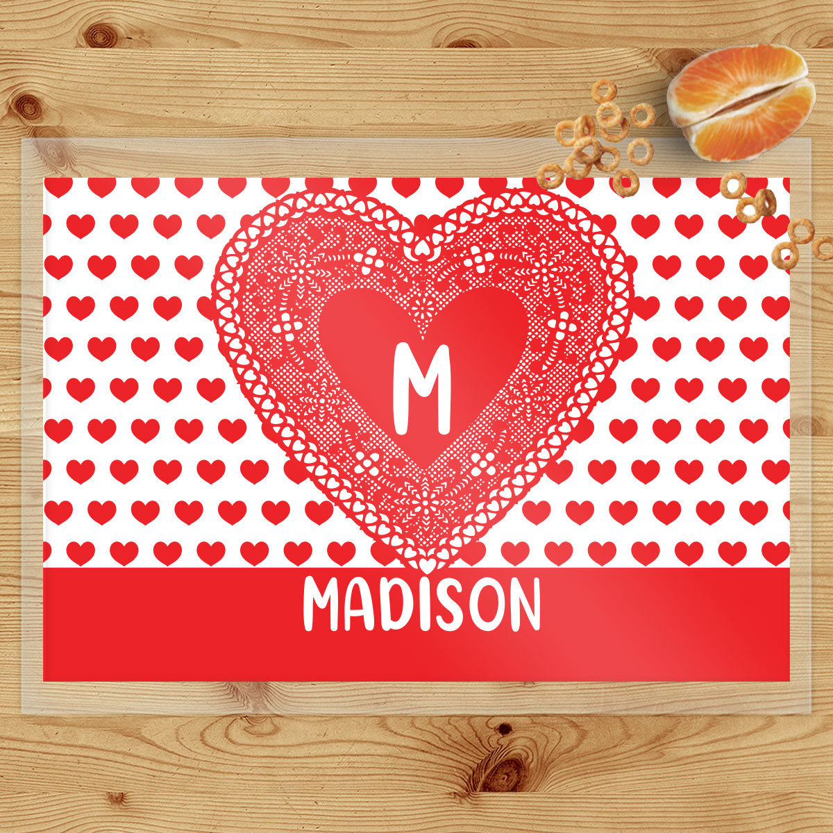 Personalized Lace Heart Laminated Valentines Day Placemat