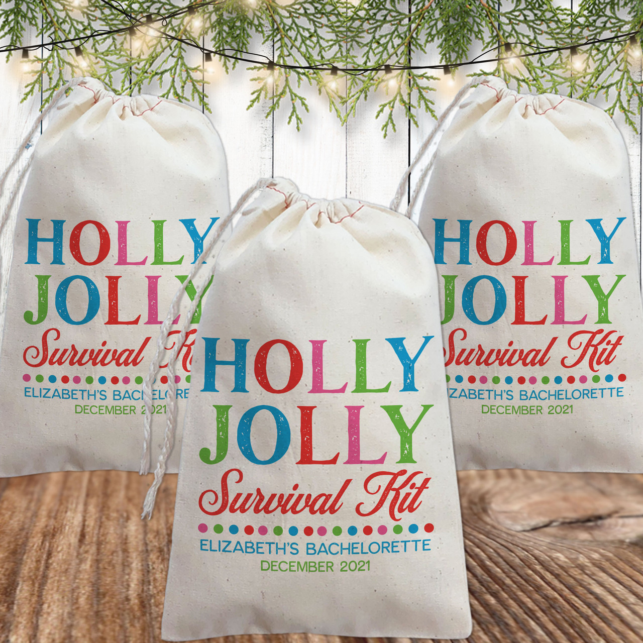 Custom Canvas Favor Bags: Ho Ho Holy Christmas Recovery Kit Bags