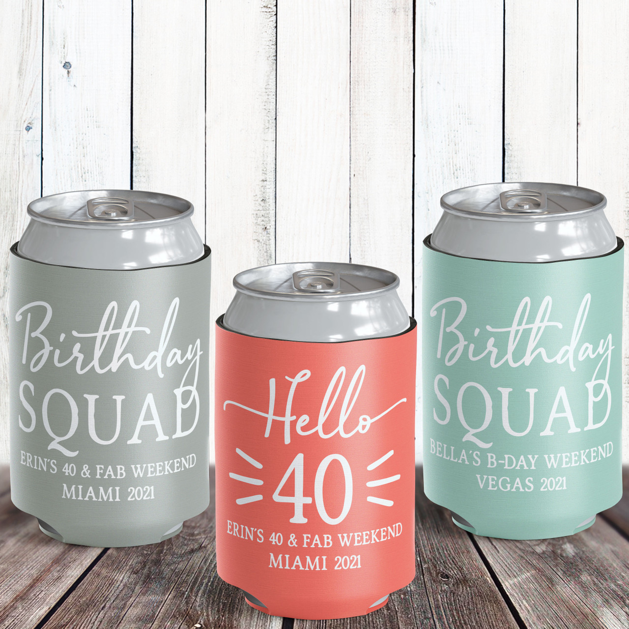 Hello Birthday Squad Custom Can Coolers