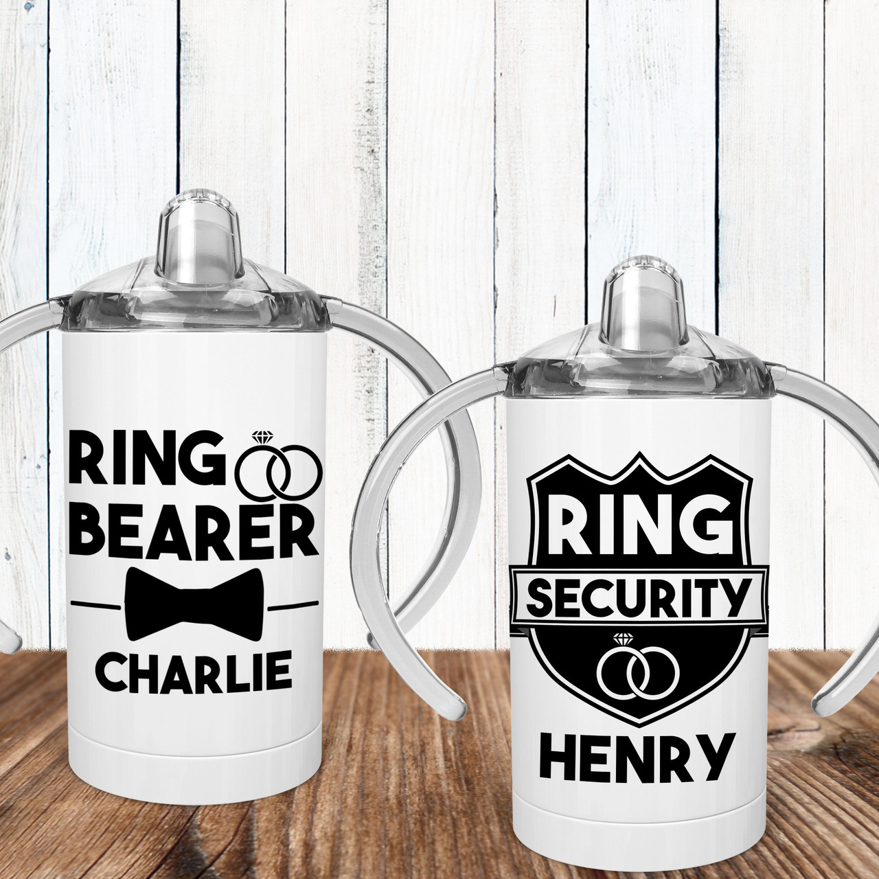 Personalized Ring Bearer and Ring Security Stainless Steel Sippy Cups