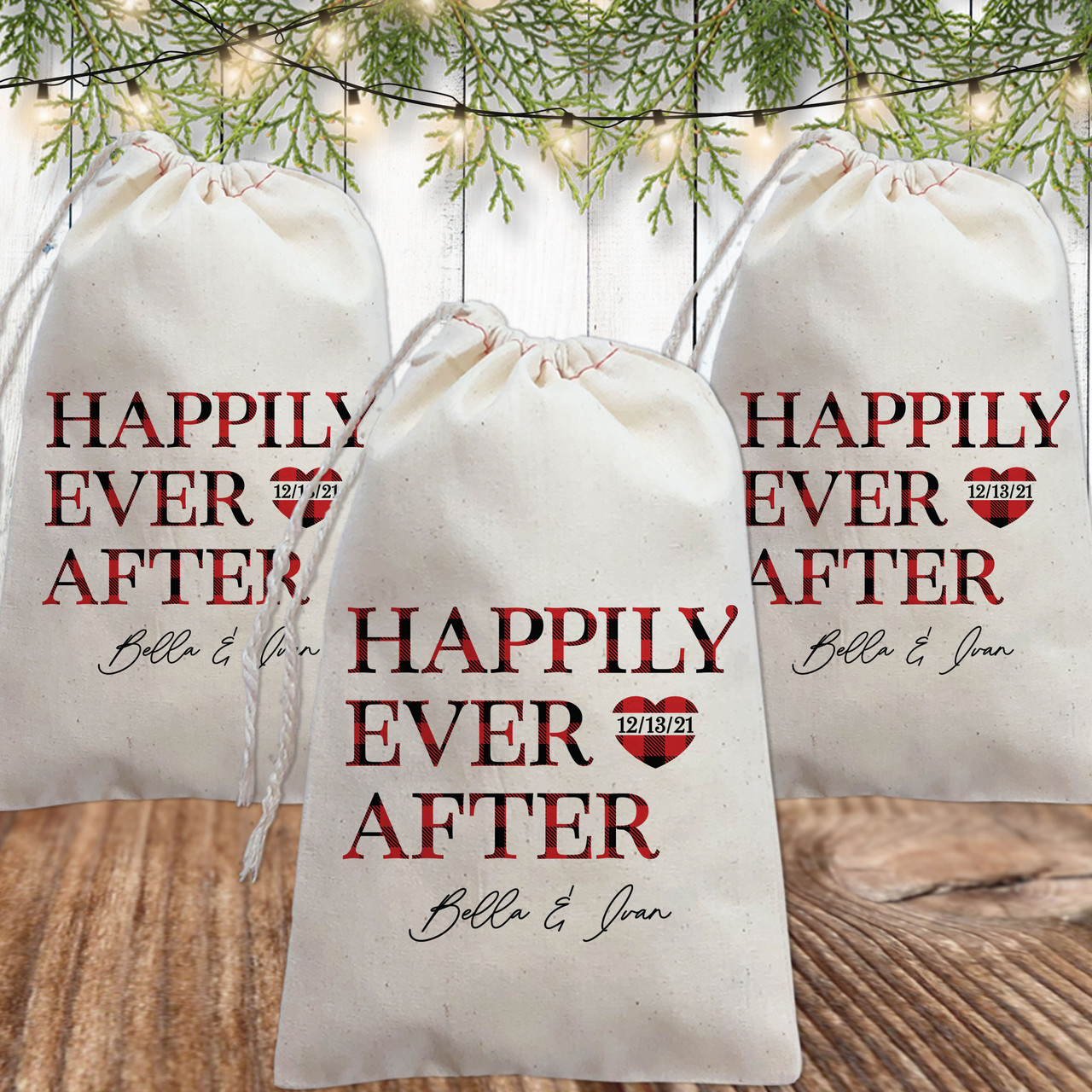 Plaid Happily Ever After Custom Wedding Favor Bags