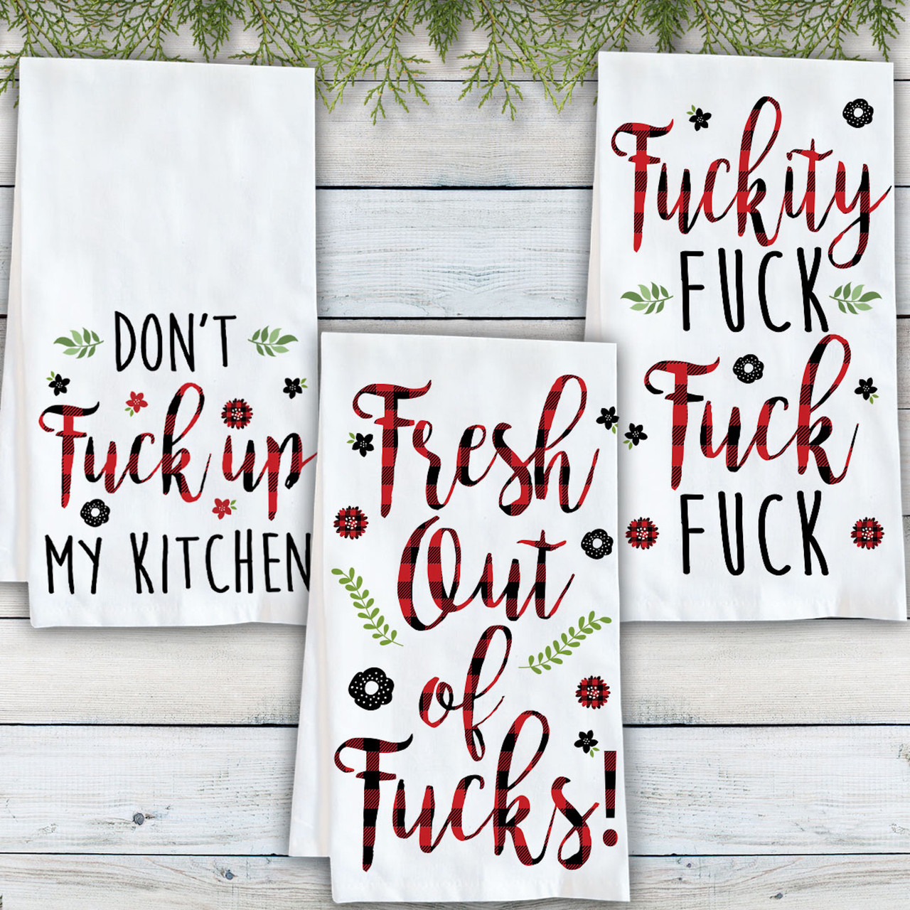 Plaid Floral Christmas Kitchen Tea Towels